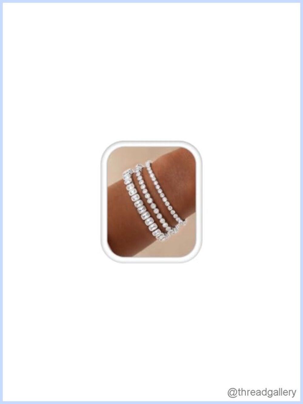 3PC CZ Tennis Bracelet Set Stackable Silver Plated Adjustable Folding Buckle